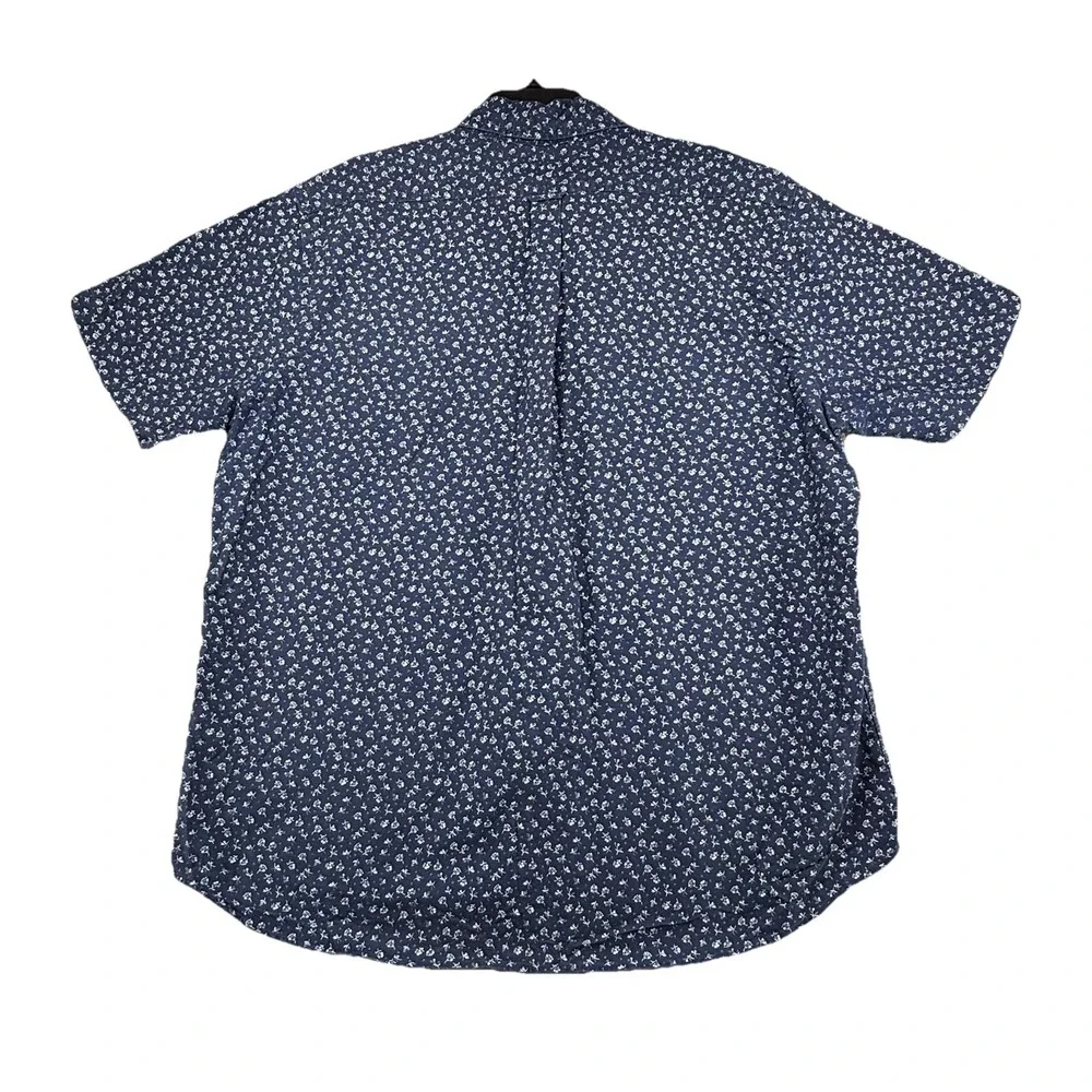 Ralph Lauren Mens XL Shirt Blue Calico Flower Print‎ Short Sleeve Button Down